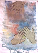 Isa's-Hands-in-the-Sky-watercolour-collage-painting