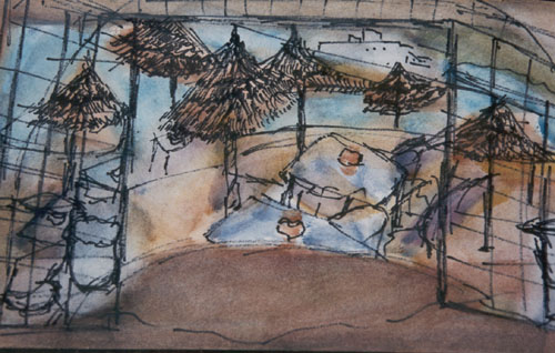 Beach-cafe-hammamet-watercolour-painting