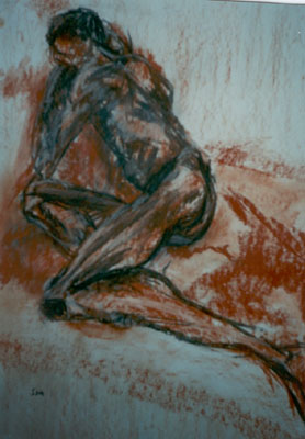 Athlete-in-Brown-pastel-painting