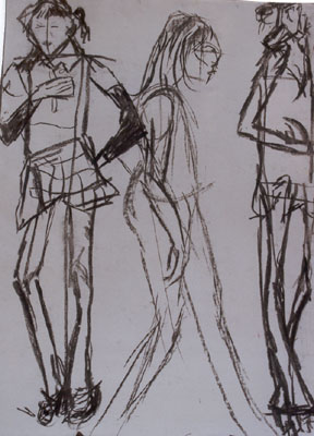 Three-Fashion-Models-charcoal-drawing