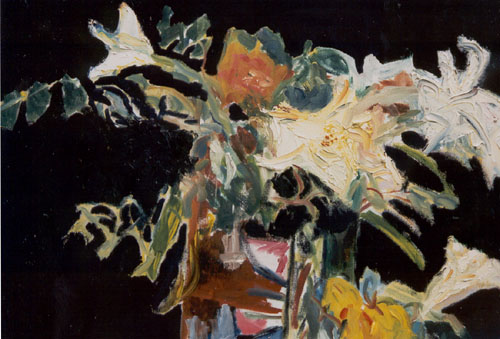 White-Lilies-in-black-oil-painting