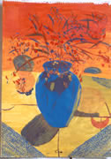 Blue-Vase-in-Orange-watercolour-painting