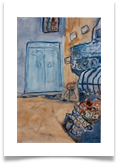 Blue Square, Hammamet :: Watercolour on  Paper (Mounted) :: 20" x 18" ::  270
