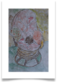 Fluffles on Cane Chair :: Watercolour/Charcoal (Mounted) :: 28" x 22" ::  480 