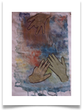 Isa's Hands in the Sky :: Mixed Media/Collage on Paper (Framed) :: 24" x 20" ::  690