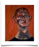 Man in Orange Head :: 16" x 14" (Framed) :: Oil on Board ::  690