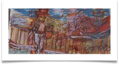 Man on Balcony, Competa :: Ink & Pastel on Paper (Mounted) :: 7" x 20" ::  165